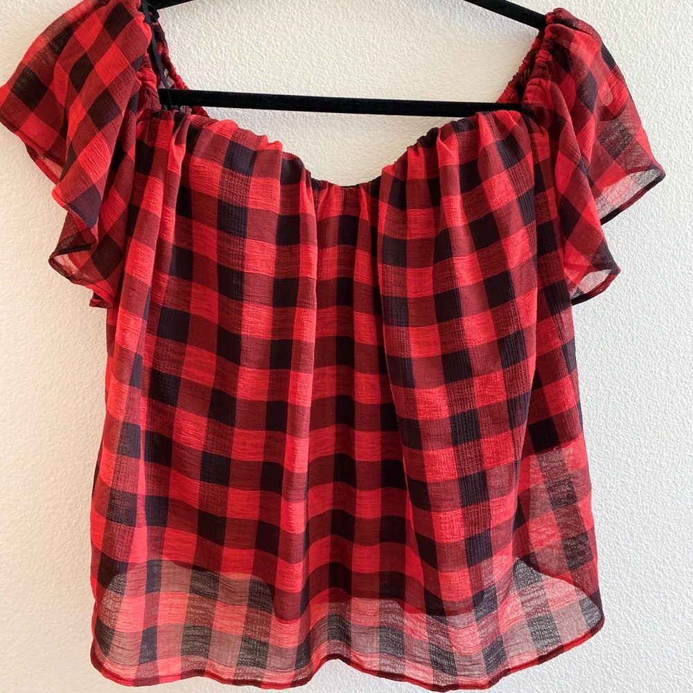 Line & Dot Buffalo plaid top Size S